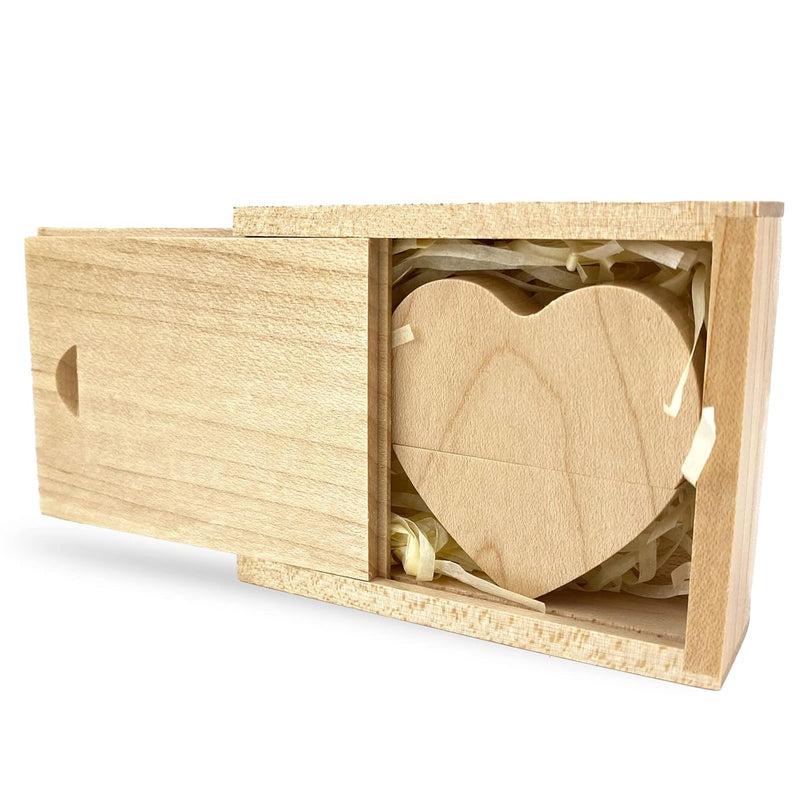 Heart Shaped Wood Usb Flash Drive 32Gb Usb3.0 With Gift Box, Wooden Usb Drive