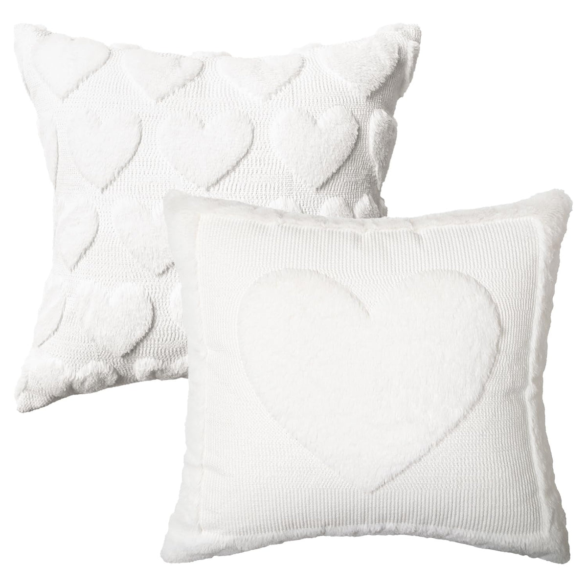 Valentine'S Day Love Heart Cream White Throw Pillow Covers, 18 X 18 Inch Anniversary Wedding Gift Home Decor Soft Plush Faux Fur Jacquard Cushion Case For Sofa Couch Set Of 2