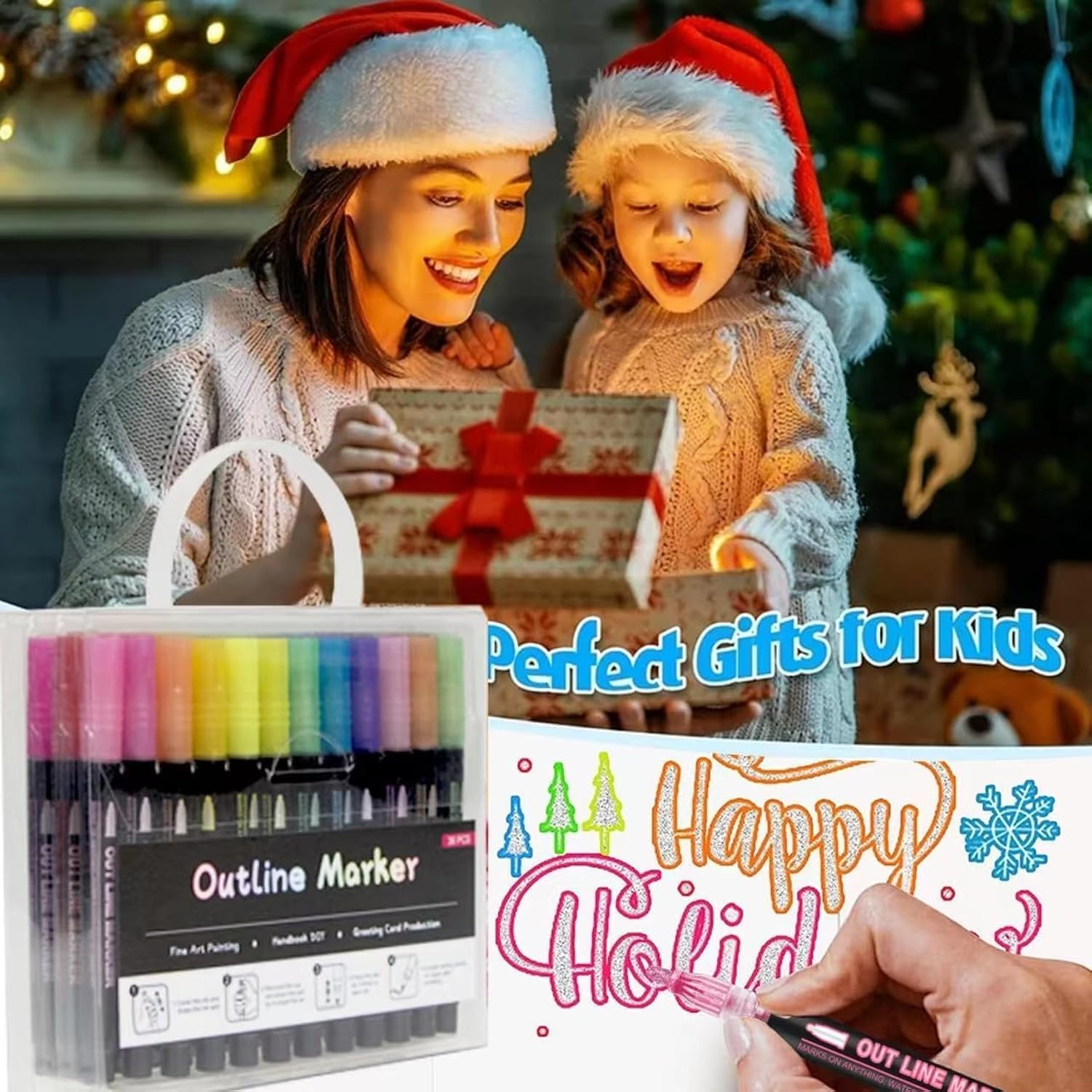 Double Line Outline Markers 24 Colors Super Squiggles Glitter Markers Self Outline Metallic Markers, Doodle Shimmer Markers Drawing Pens For Christmas Greeting Card, Birthday Gift, Diy Art Crafts