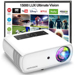 1080P Projector, 15000Lux, 4K Support, 350", 150K Hrs LED, Home/Outdoor