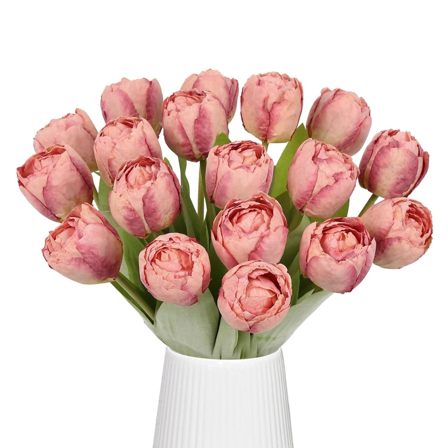 2 Bundles Artificial Tulips Flowers Fuchsia Fake Silk Tulips Bouquet 18Pcs Faux Flowers For Wedding Spring Easter Home Party Office Decoration (Fuchsia)