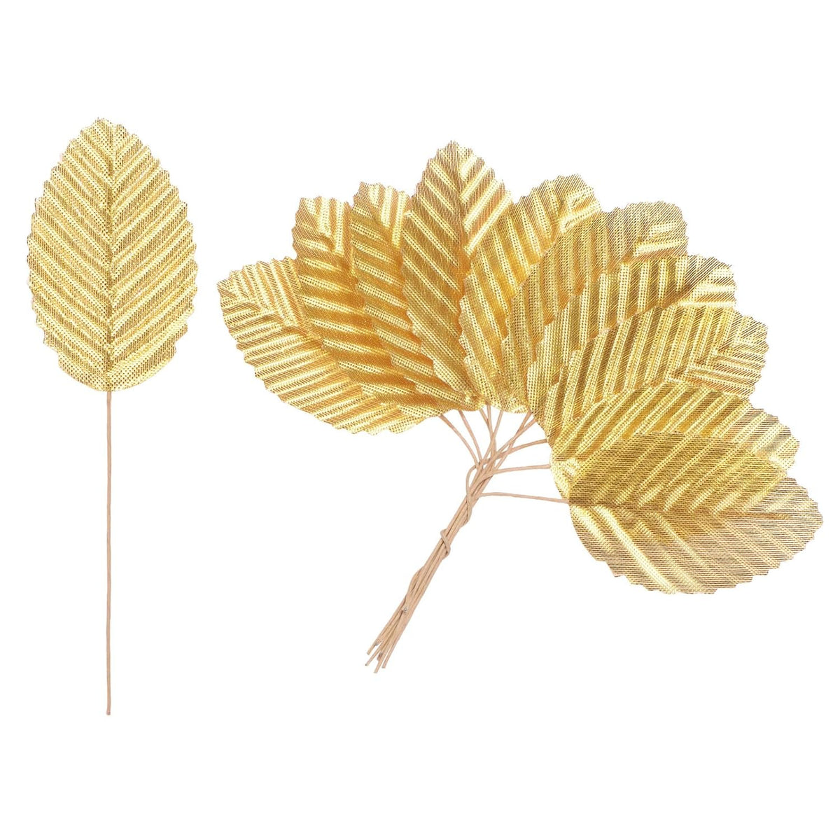 20-Pack Artificial Silk Leaf, Faux Wire Single Leaves, Fake Flower Leaf With Stem For Diy Bouquet/Wreaths/Wedding/Garland/Party Decorations, Fake Rose Craft Leaves [Gold]