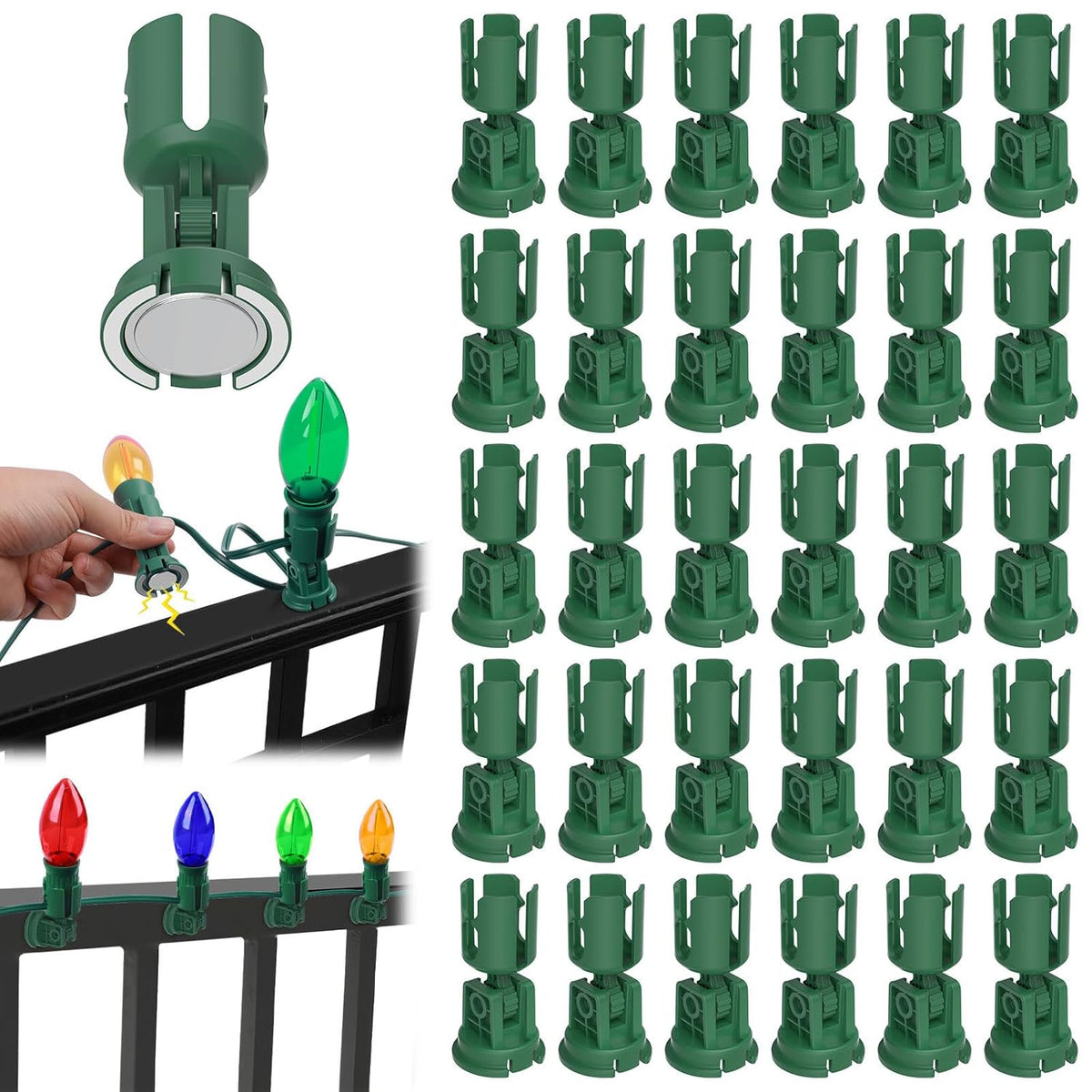Rotatable Magnetic Christmas Light Clips?C7/C9 Magnetic Light Clips Hooks, Outdoor Magnet Christmas Light Clips For Metal Roof Flashing Gutters 60Pcs