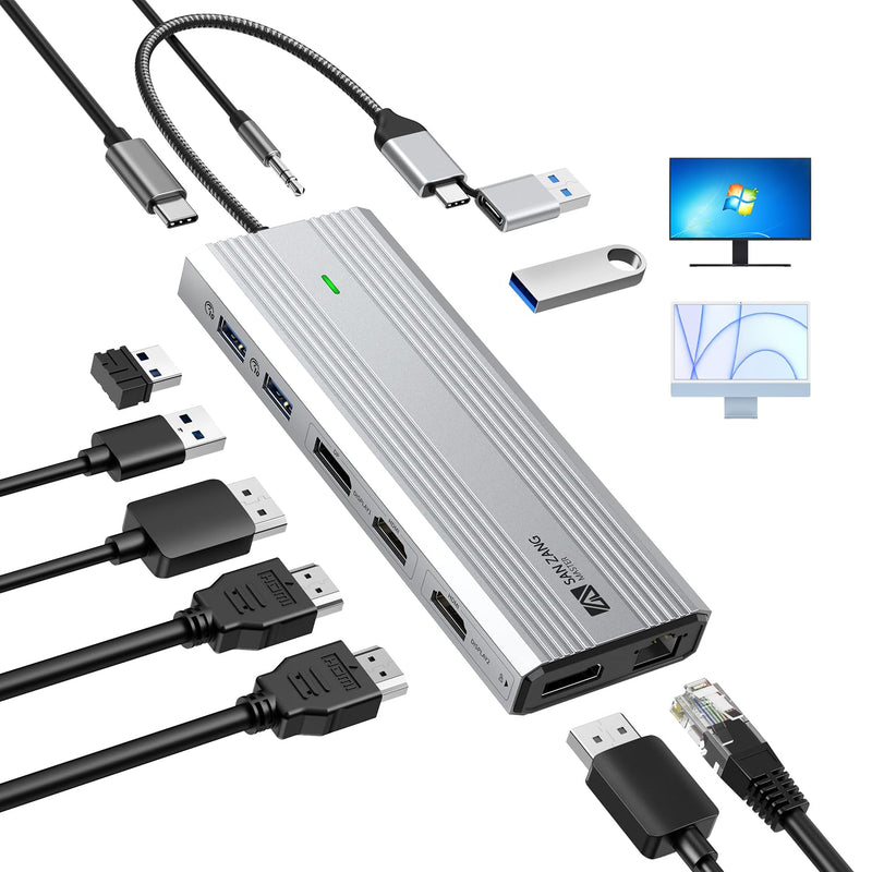 Displaylink Docking Station Dual Monitor,10 In 1 10Gbps Usb C Hub Multiple Ada