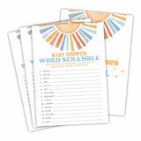 Retro Sunshine Word Scramble Baby Shower Game Kit - Here Comes The Sun - 30 Fill In Game Cards & 1 Answer Card For Baby Shower, Gender Reveal Party Favor, Activity & Supplies - D08
