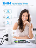 Tower Surge Protector Power Strip 12 Outlets 4 USB Ports 6FT Flat Extension Cord Charging Station White