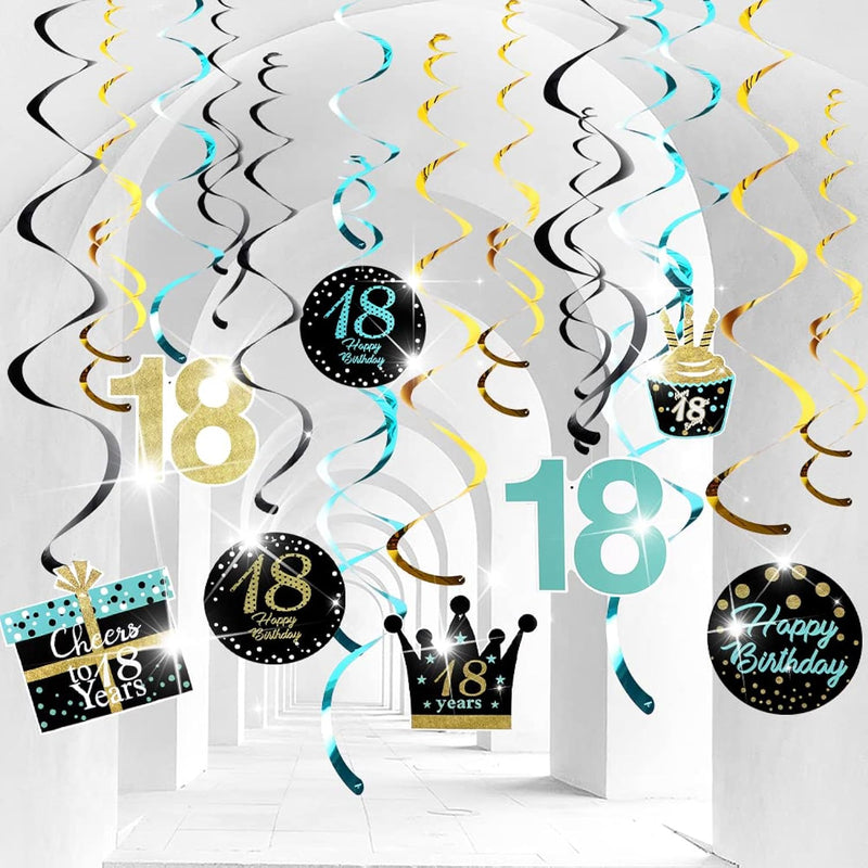 18Th Birthday Party Decorations Birthday Party Teal Gold Hanging Swirl