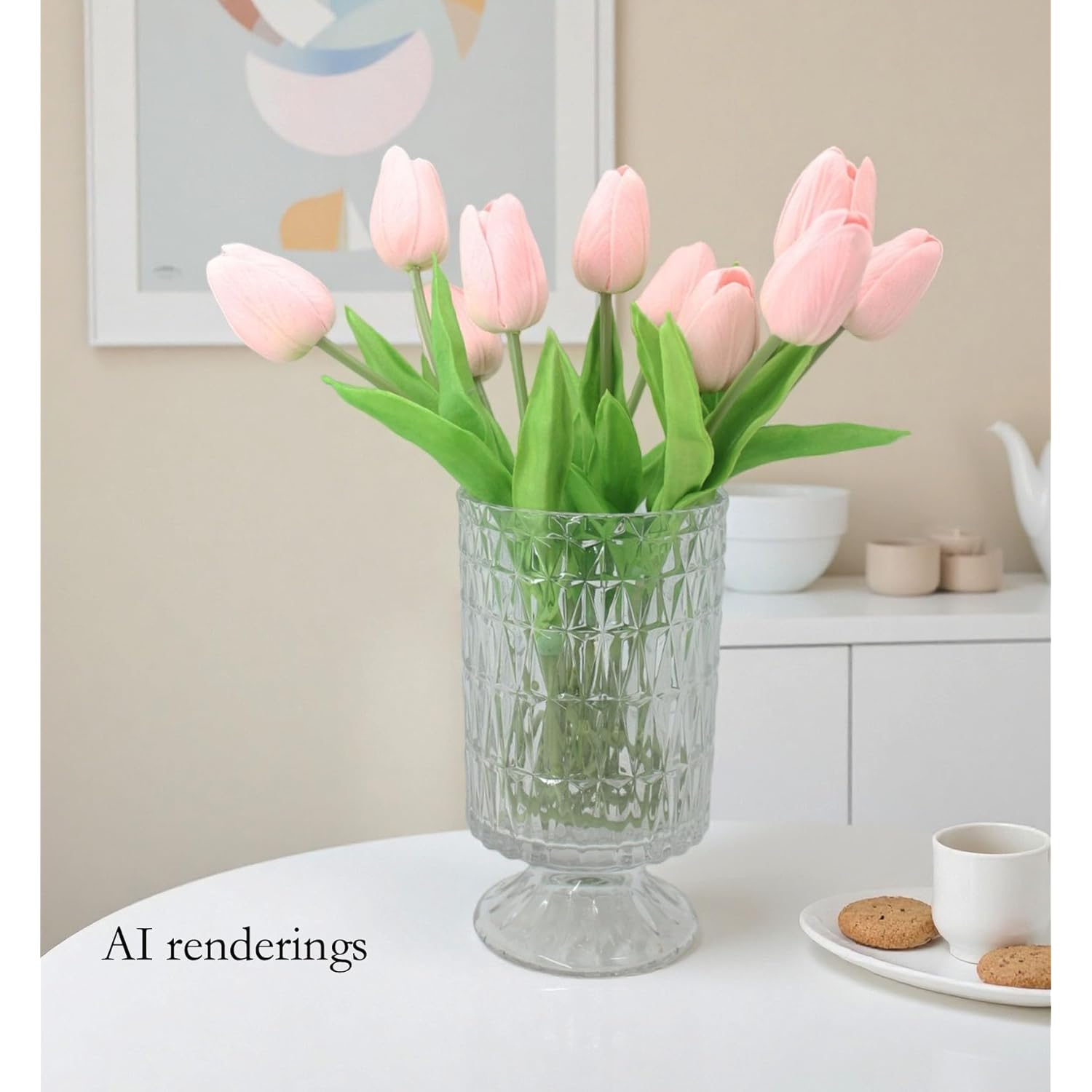 Artificial Flowers 10 Heads Mini Real Touch Artificial Tulip For Home Wedding Party Centerpiece Decoration (Light Pink)