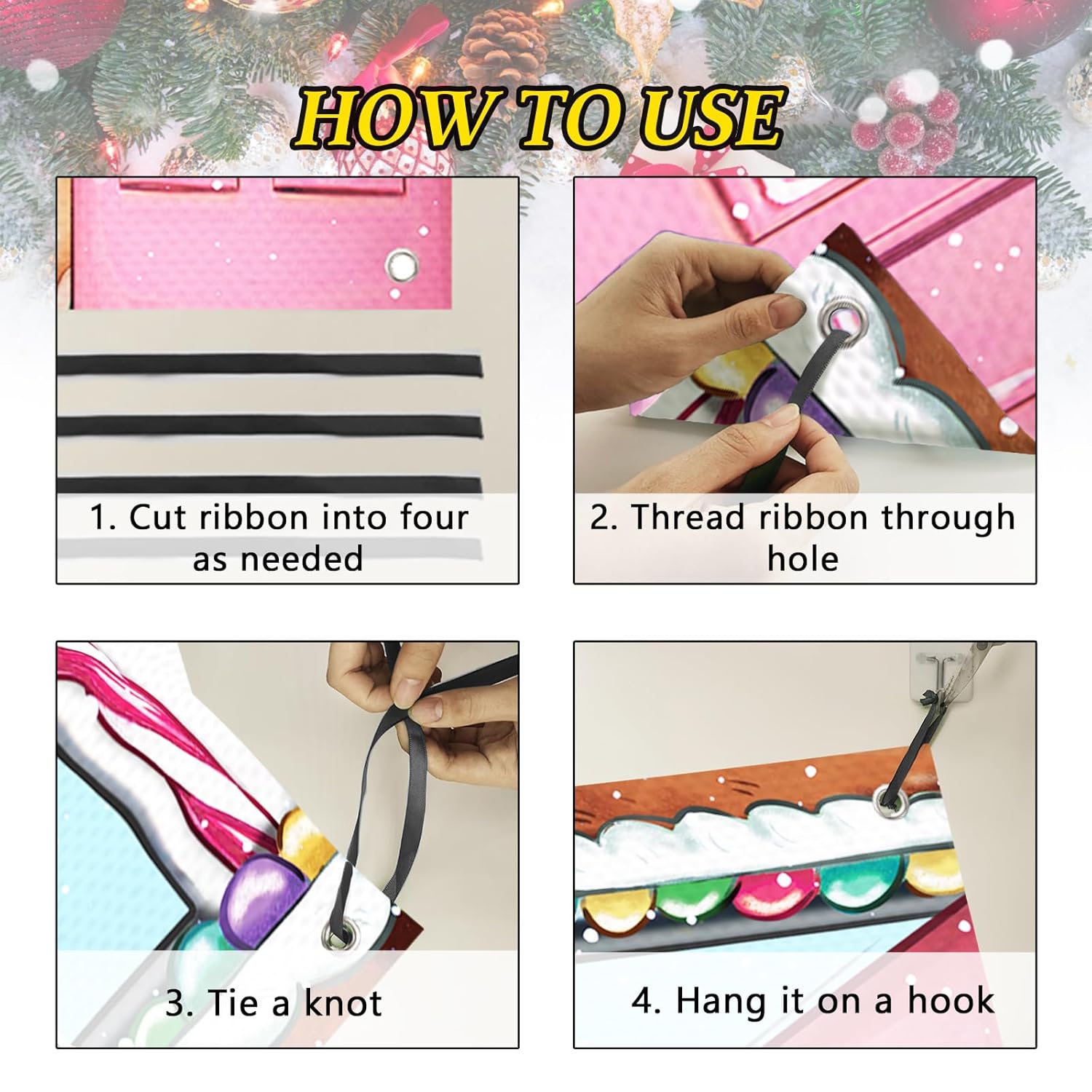 Christmas Gingerbread Man Door Cover Decorations, Pink Xmas Wreath Peppermint Candy Front Door Banner Background, Snowflake Winter Holiday Indoor Outdoor Home Decor 3 X 6 Ft