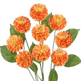 27.6" Orange Artificial Dahlia Flowers 3Pcs Fake Roses Bouquet Ball Dahlia Flower Arrangement Faux Pincushion Flower With 3 Heads Long Stem For Centerpiece Home Decor