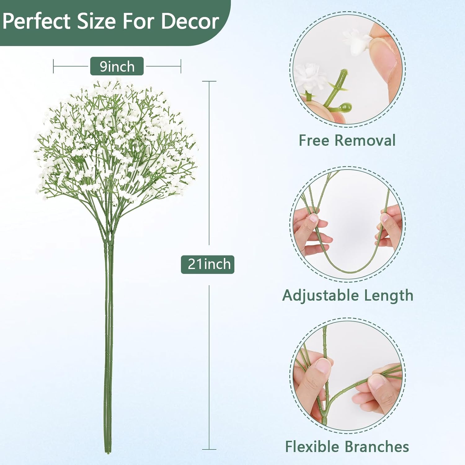Babys Breath Artificial Flowers, 12 Pcs Long Stem Baby Breath Flowers Artificial Bulk, Real Touch White Fake Babys Breath Gypsophila For Wedding Bouquet Floral Arrangement Home Decor