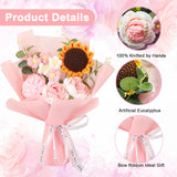 Crochet Flower Bouquet: Sunflower Handmade Artificial Flower Knitted Rose Puff Flower Fairy Light Gift Card Bag Kit For Mother Father Lover Festival Wedding Graduation Gift Anniversary?Pink?