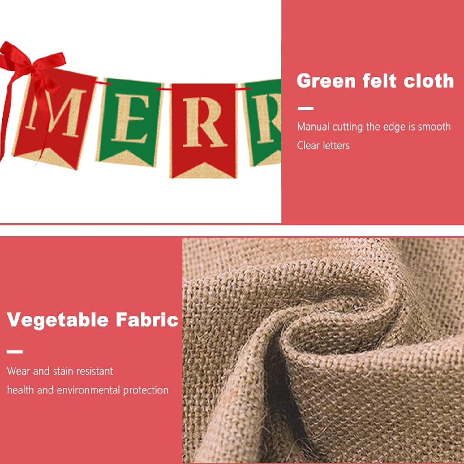 Merry Christmas Burlap Banner Home Garden-Xmas Bunting Decoration Indoor Outdoor Fireplace Wall Tree (Mix)