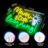 Never Stop Learning Neon Sign USB Dimmable LED Wall Light for Classroom Study Office Decor