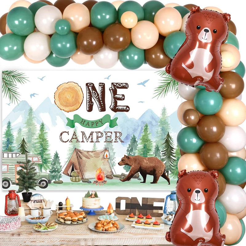 One Happy Camper Birthday Decorations For Kids Green 1St Forest Jungle