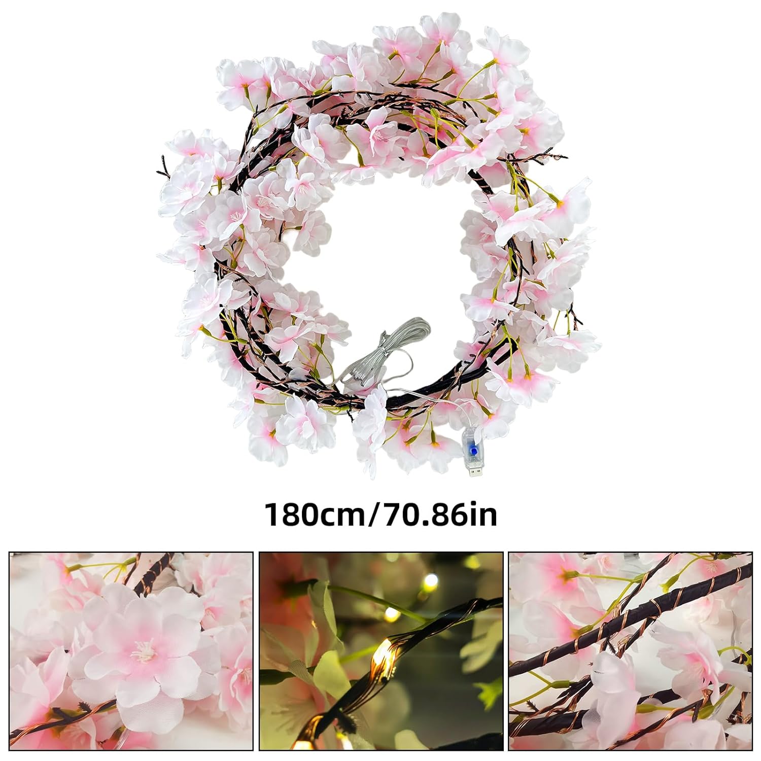 100 Led Cherry Blossom Lights, 5.9Ft Fairy Lights For Bedroom, 8 Flashing Modes Cherry Blossom Branches, For Mantel, Wed