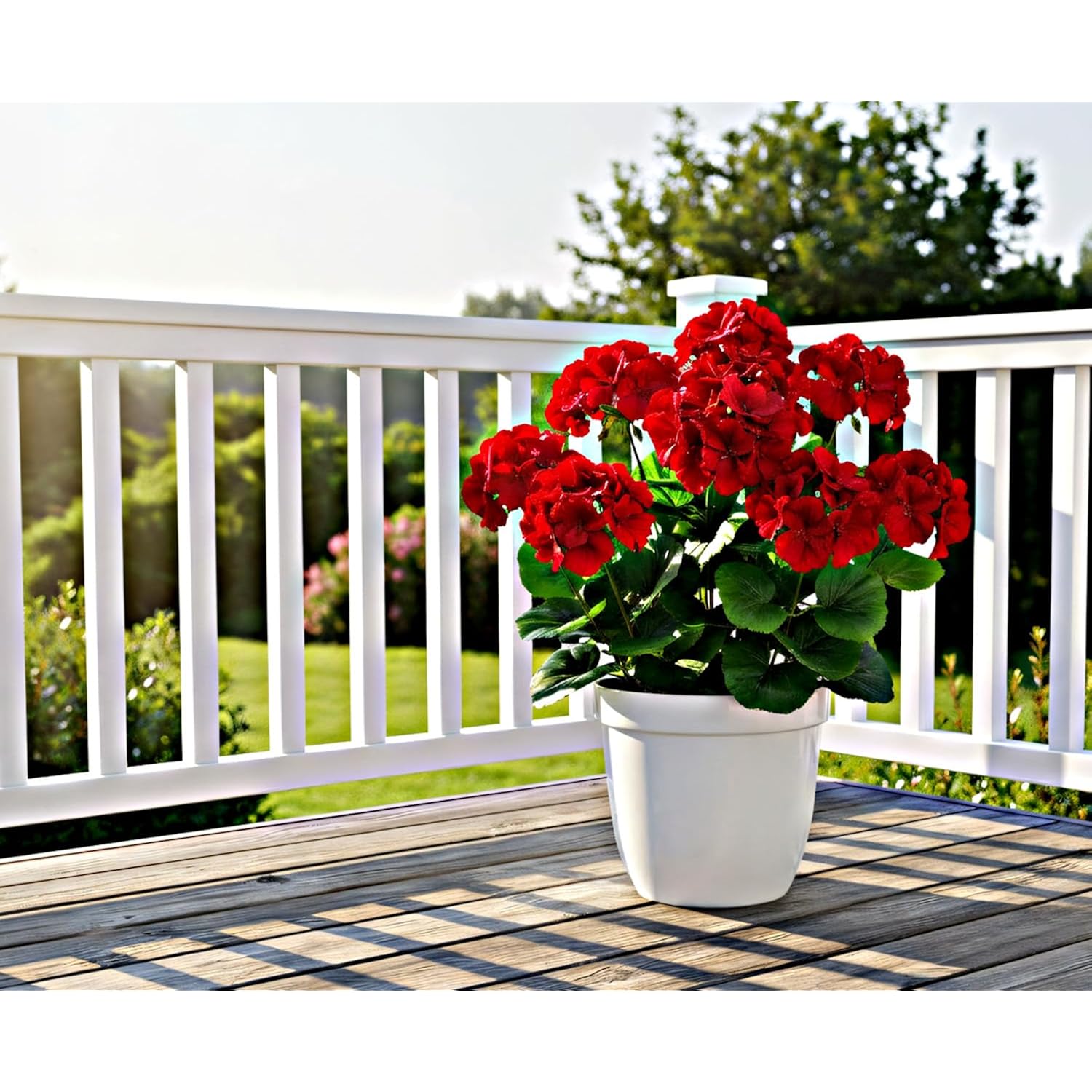 2Pcs 18'' Artificial Geraniums Silk Flowers Plants Home Outdoor Decor Garden Ruby Red