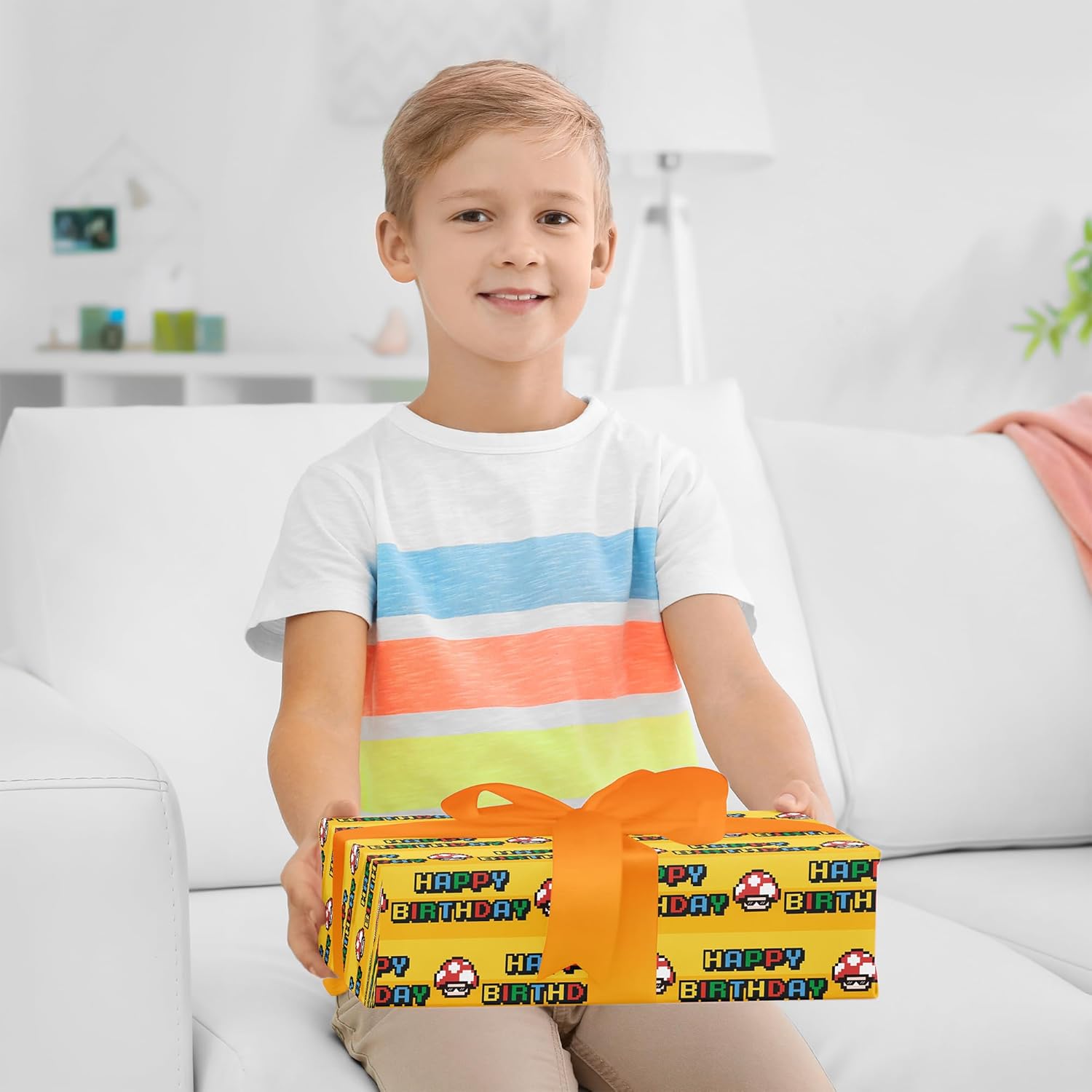 Happy Birthday Wrapping Paper Roll - Game Birthday Gift Wrap Paper For Gamer Boys Girls Kids - Total 28.5 Sq.Ft