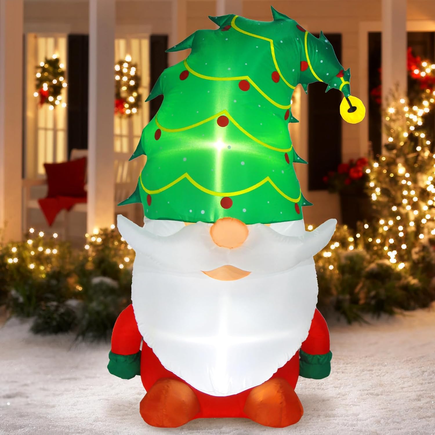 5 Ft Christmas Inflatable Outdoor Decorations, Inflatables Christmas Gnome Yard Decor With Christmas Tree Hat, Built-In