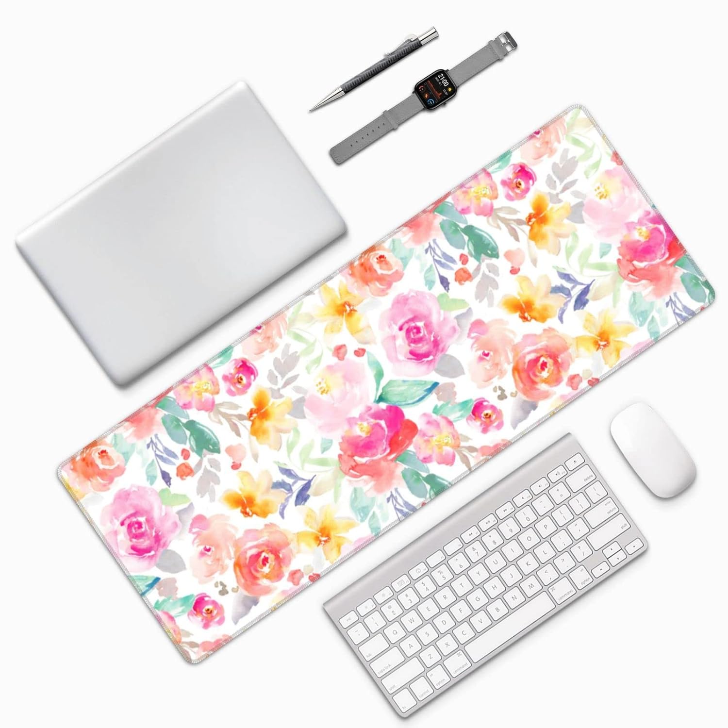 Pink Desk Mat,Floral Desk Mat,Xxl Mouse Pad,Floral Mouse Pad,Christmas Gifts,Desk Accessories For Women,Pink Office Supplies,Office Decor For Women,11.8 * 31.5 Inches