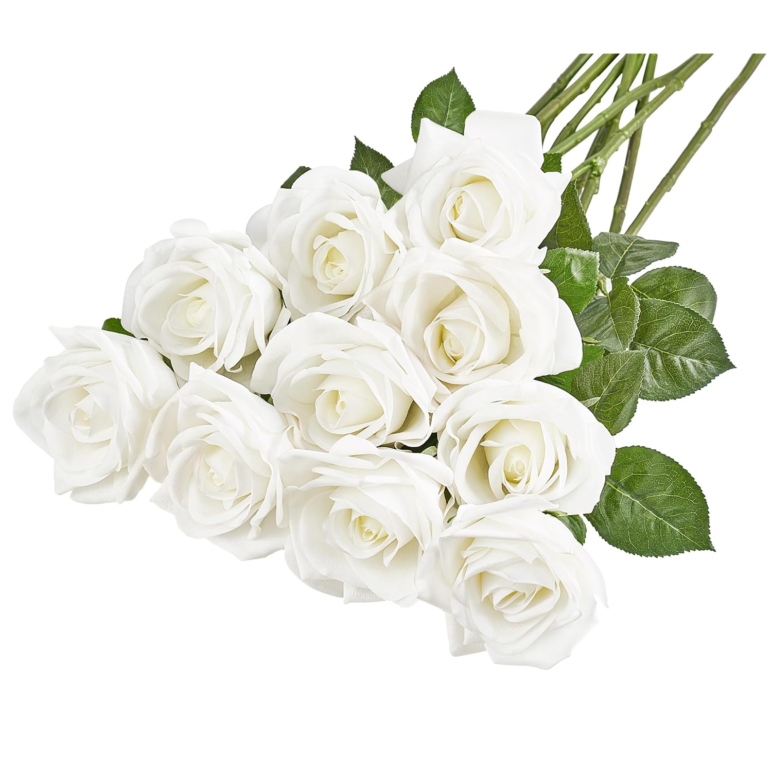 Rose Artificial Flowers 10 Pcs Fake Rose Bouquet Silk Faux Flowers With Long Stem Realistic Blossom Roses For Home Decor Wedding Party Valentine'S Day Diy Decorations (White)