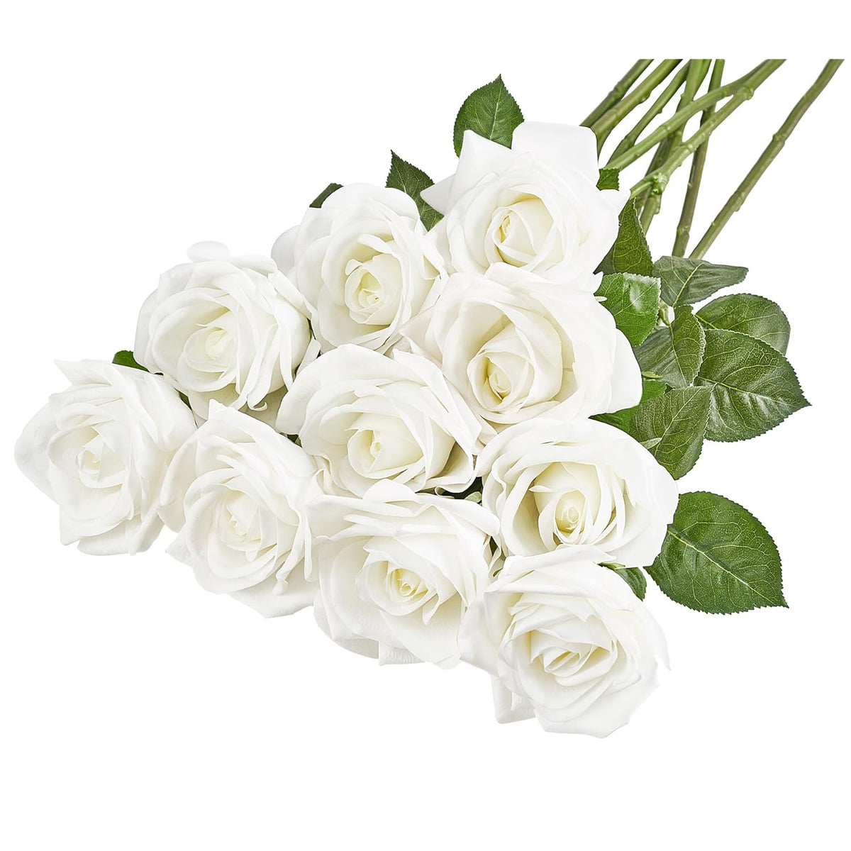 Rose Artificial Flowers 10 Pcs Fake Rose Bouquet Silk Faux Flowers With Long Stem Realistic Blossom Roses For Home Decor Wedding Party Valentine'S Day Diy Decorations (White)