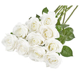Rose Artificial Flowers 10 Pcs Fake Rose Bouquet Silk Faux Flowers With Long Stem Realistic Blossom Roses For Home Decor Wedding Party Valentine'S Day Diy Decorations (White)