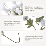 White Faux Kiku Flower,10 Stems Artificial Chrysanthemum Flowers With Eucalyptus, Fake Long Stem Mums Balls Arrangements, Dried Pompom Hydrangea For Vase, Centerpiece?Aesthetic Room Decoration