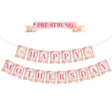Pre-Strung Happy Mothers Day Banner, 2026 Mothers Day Decorations for Party, Pink Best Mom Ever Sign Bunting Banner Garland, Mother's Day Background for Photo Props