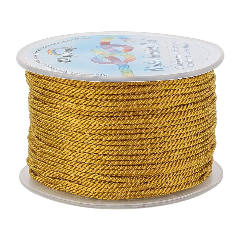 55 Yards 2Mm Twisted Satin Nylon Cord 3-Ply Goldenrod Twisted Cord Trim String