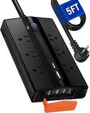 Outdoor Waterproof Power Strip IPX6 6 Outlets 4 USB Ports 5FT Extension Cord Wall Mount