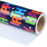 Birthday Wrapping Paper - Mini Roll - 17 Inch X 33 Feet - Blue Happy Bday Wrapping Paper For Kids Boys Adult Birthday, Baby Shower, Wedding