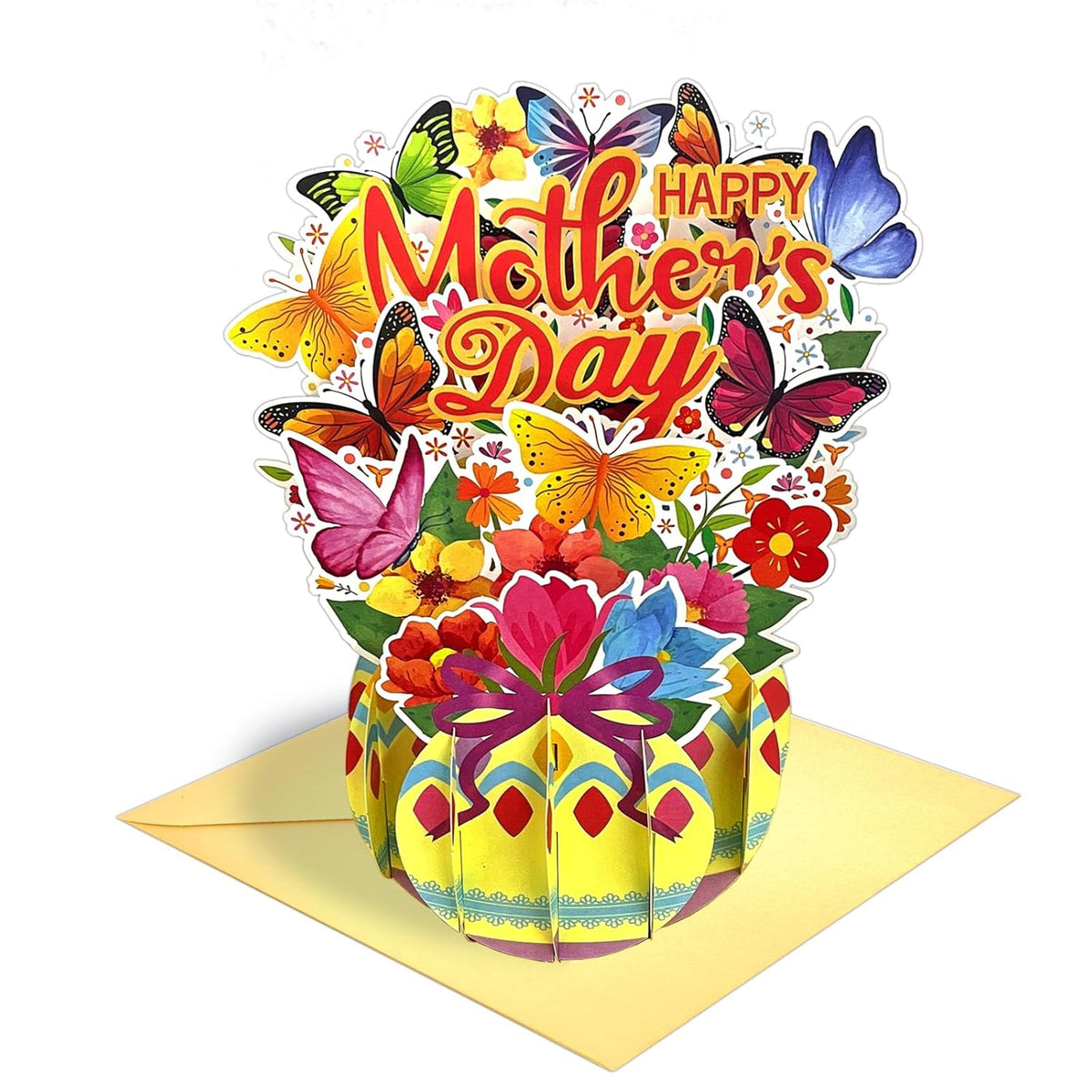 Happy Mothers Day Pop Up Card For Mom Butterfly And Flower 3D Greeting Card With Envelope For Mother'S Day Handmade Gifts Foldable Celebration Cards For Mom Women Wife Daughter Grandma
