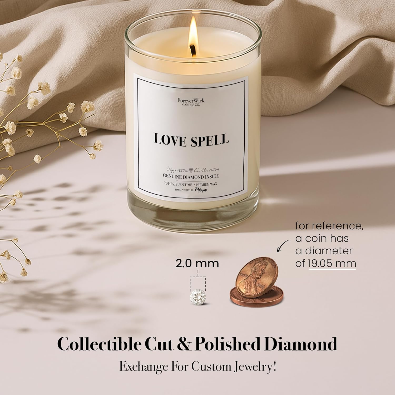Love Spell Lush Fruit Surprise Candle With Diamond Inside | S | Scented Soy Candles Gifts For Women Aromatherapy Candle | Organic Soy Candle 14Oz | 70H