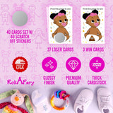 Baby Shower Girl Scratch Off Poop Game, Easy To Play Silly Games, Funny Idea, Ice Breaker Activity. Raffle Cards, Pink Pacifier, African American, Set Of 40 Cards Made In Usa