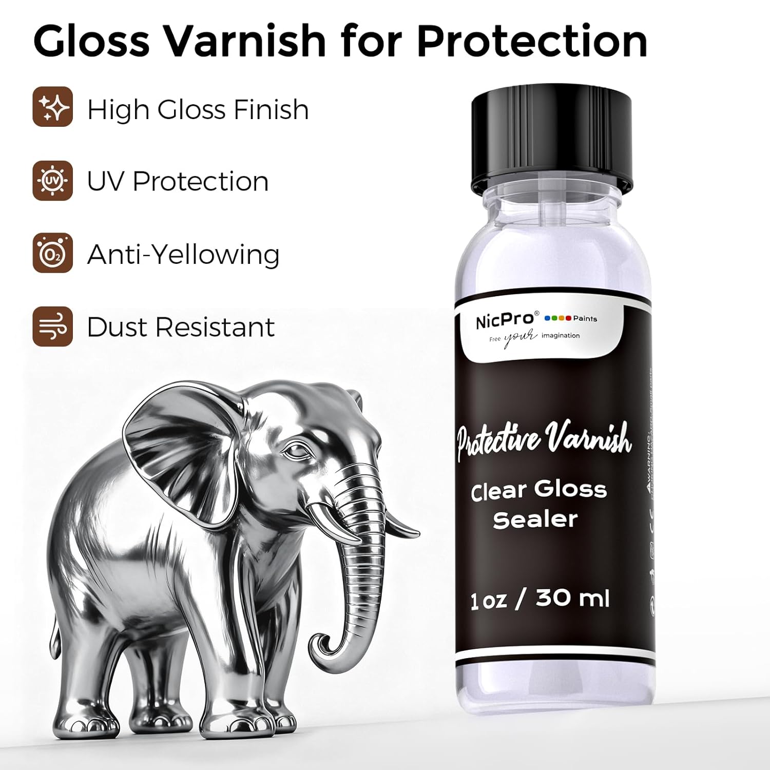 Liquid Silver Leaf Paint Kit (2 × 1Oz/30Ml), Metallic Silver Acrylic Paint & Varnish For High Gloss Finish, Non Toxic Non Fading Shiny Chrome Paint For Crafts, Metal, Wood, Diy Decor Resin Art