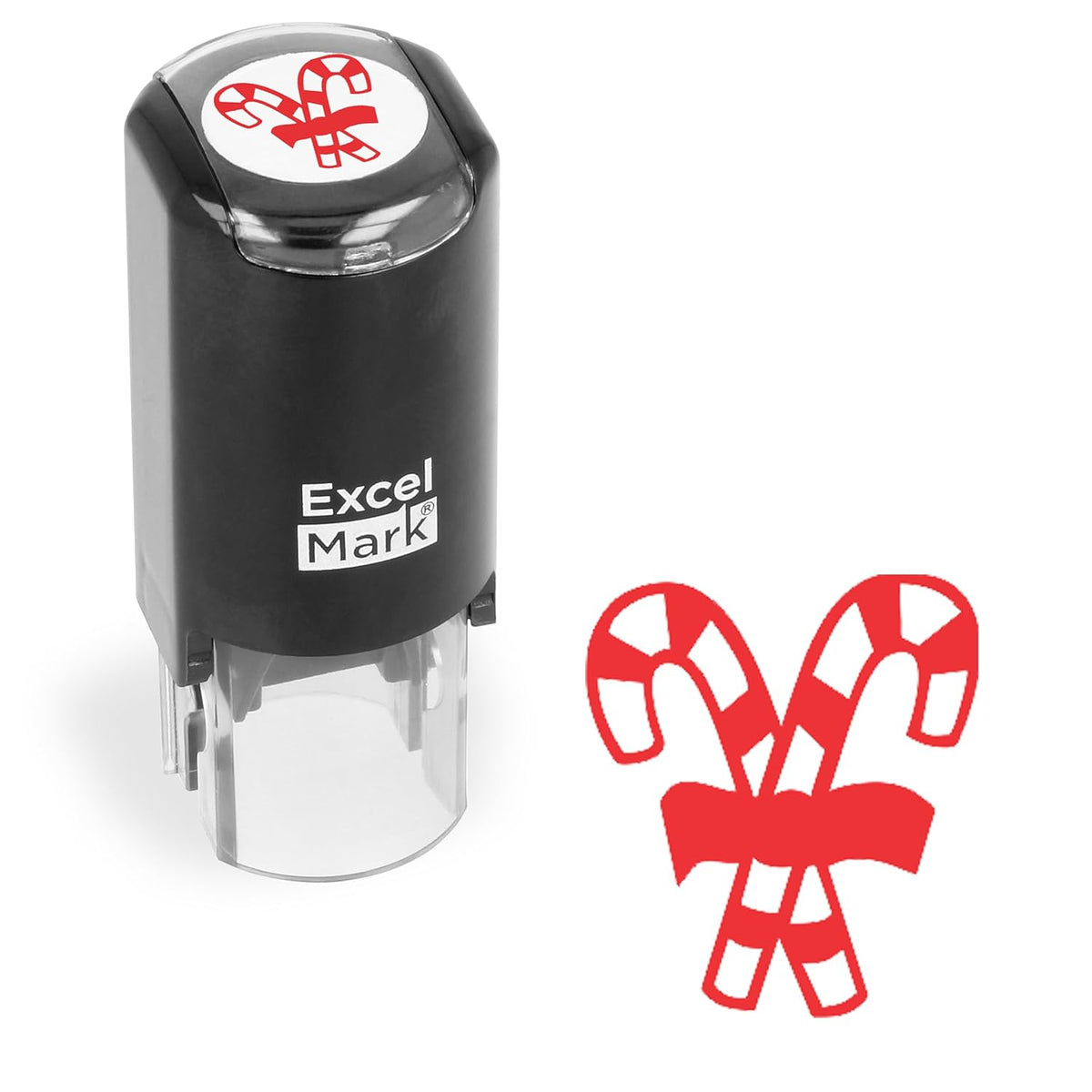 Self-Inking Christmas Rubber Stamp - Candy Canes - Red Ink