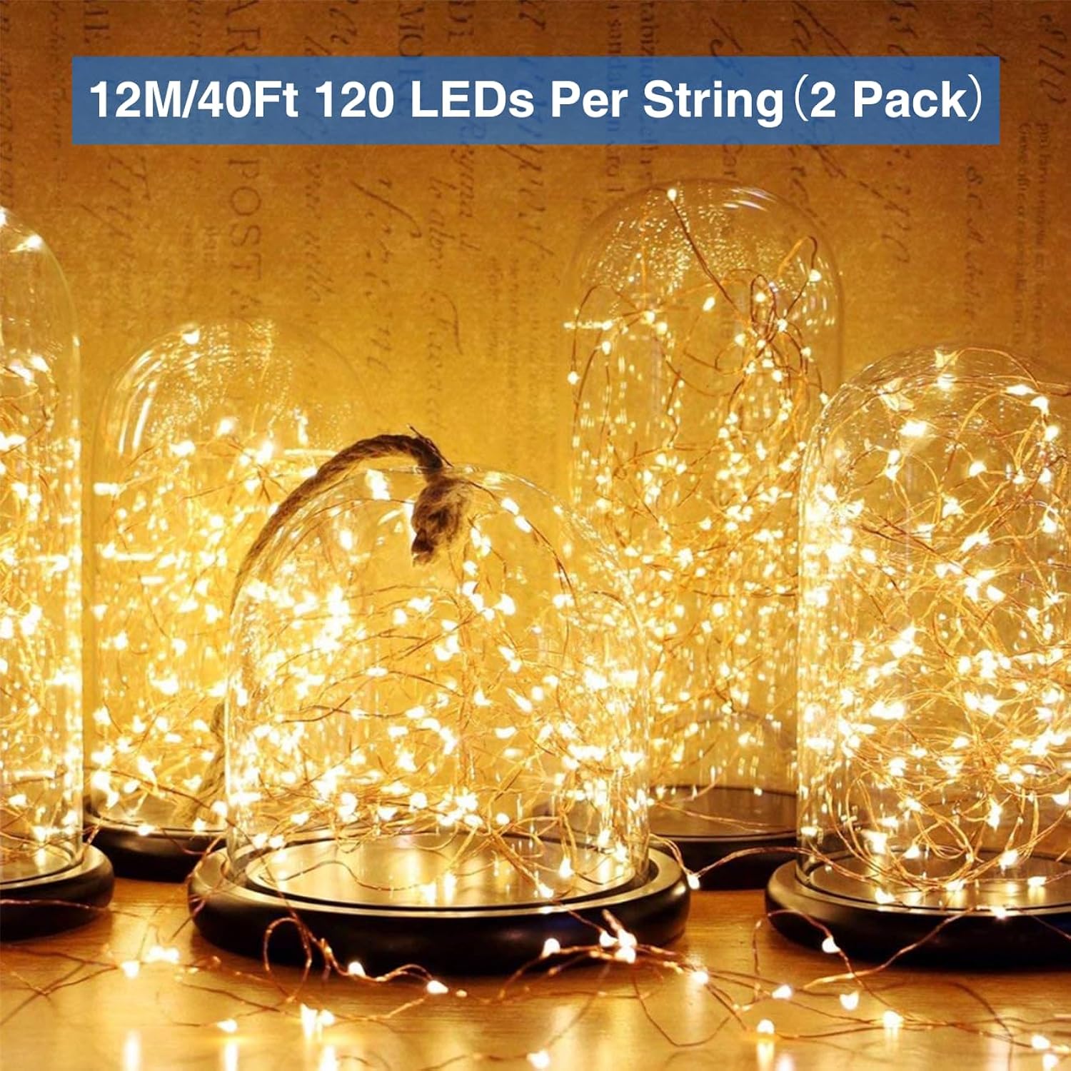 2 Pack Fairy Lights Battery Operated With Remote,Each 40Ft 120 Led Copper Wire Twinkle Lights,Timer Waterproof Outdoor 8