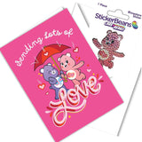 “Lots Of Love” Care Bears Greeting Card With Collectable Rhinestone Sticker – 5” X 7” Blank Card + 2” X 2” Sticker – For Birthdays, Valentines, Encouragement, Or Just Because