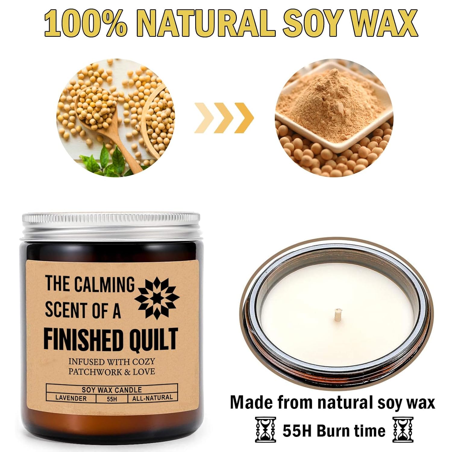 The Calming Scent Of A Finished Quilt Candle - Quilt Candle Funny Gift For Quilter Best Friend- Daughter- Girlfriend- Mom - Finished Quilt Gift - Lavender Scented Candles - Soy Wax Candle, 8Oz