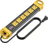 Outdoor Weatherproof Power Strip 6 Outlets 2700J IPX6 Waterproof 10FT Yellow