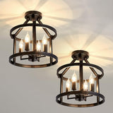 2 Pack Semi Flush Mount Ceiling Lights Farmhouse Black Metal Chandelier Fixtures