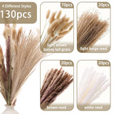 130Pcs Dried Pampas Grass Bulks Fall Decor, 18" Natural Bunny Tail Grass, Boho Rustic Bouquet, Fall Decorations For Home, Farmhouse Table Vase & Wedding Decor
