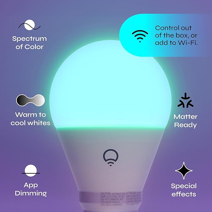 A19 Smart Light Bulbs 2 Pack RGBW Color Changing 800LM Matter Compatible Alexa Google HomeKit E26