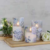 Hydrangea Glass Flameless Candles With Remote Timer Battery Operated Led Flickering Pillar Candles Real Wax Spring Dinner Christmas Holiday Decor D3 X H4, 5", 6"