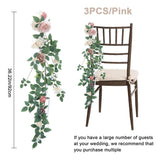 3Pcs Wedding Aisle Decorations For Wedding Ceremony Pink Aisle Pew Artificial Flowers Arrangements For Wedding Chair Decorations Reception Church Party Decor With Leaves And Ribbons