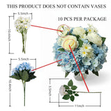 10 Pcs Hydrangea Artificial Flowers With Stems, Consisting Of 3 Roses 6 Hydrangeas 1 Bunch Of Chrysanthemums, Bouquet For Home Wedding Party Table Centerpieces (10, Blue)