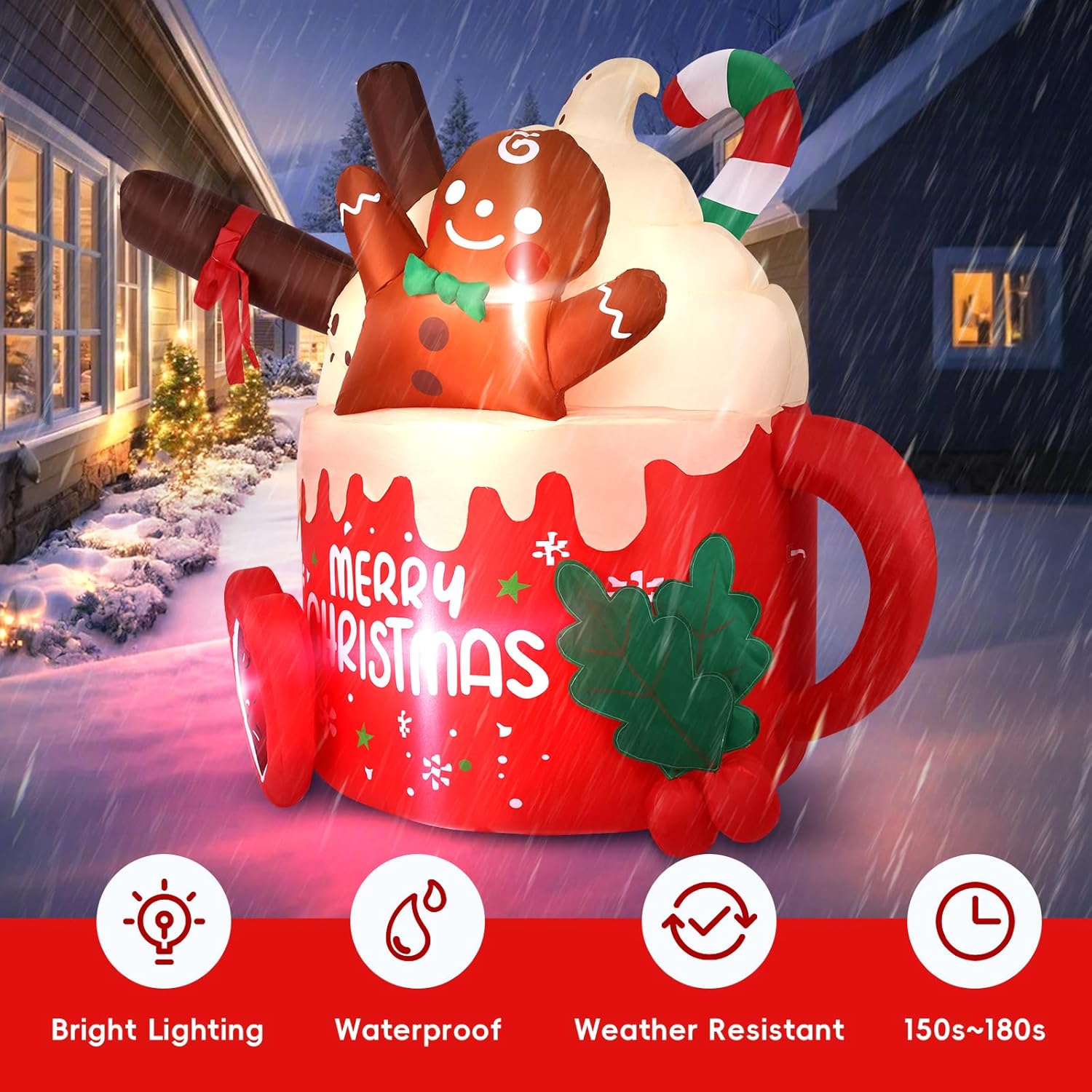 6.5 Ft Christmas Inflatables Outdoor Decorations, Gingerbread Christmas Inflatable Hot Cocoa Mug With Built-In Leds Blow