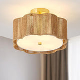 3 Light Boho Rattan Ceiling Light Flush Mount Modern Woven Chandelier Fixture