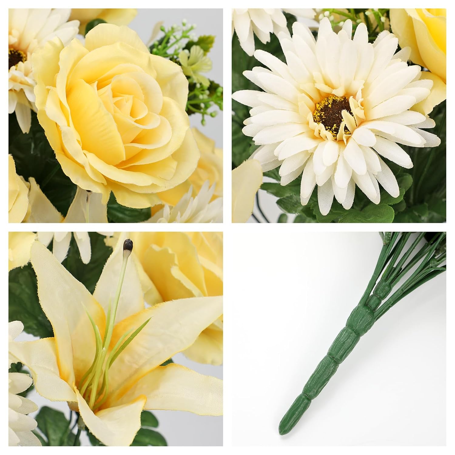 Set Of 2 Artificial Cemetery Flowers For Grave Yellow Cemetery Memorial Flowers For Cemetery Outdoor Grave Decorations Silk Flower Arrangements Rose Lily Gerbera Floral Flowers Bouquets